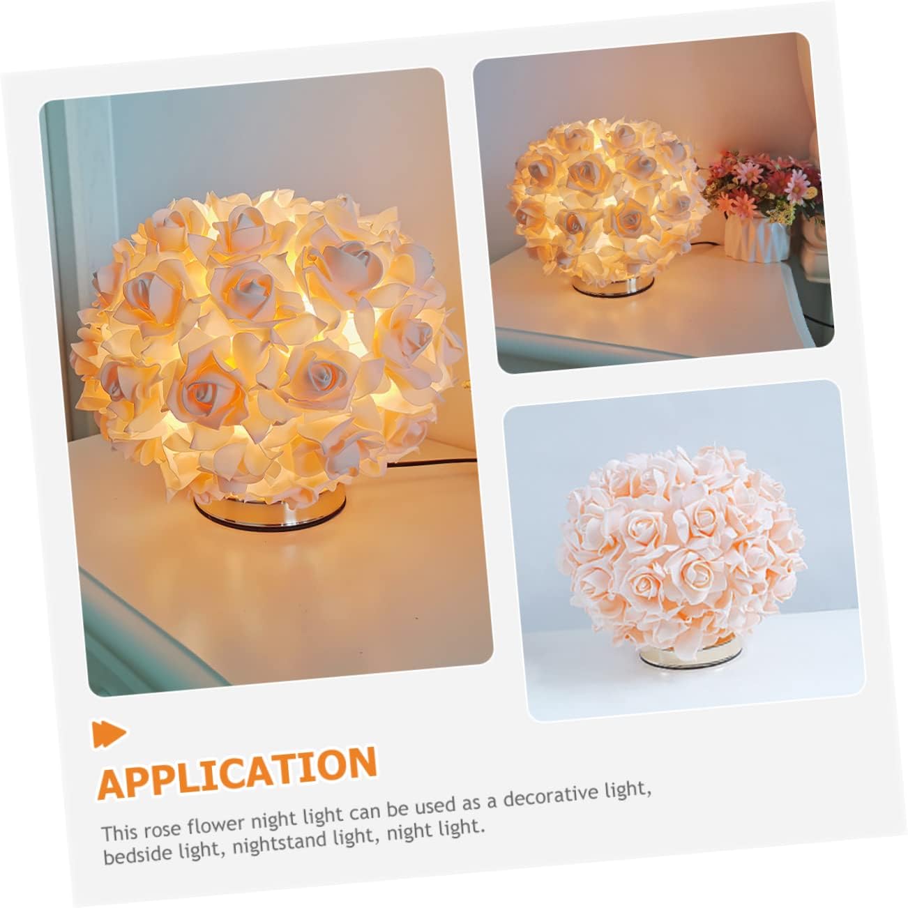 Rose Table Lamp Elegant Floral Design Light for Bedroom Wedding and Girls Room Us
