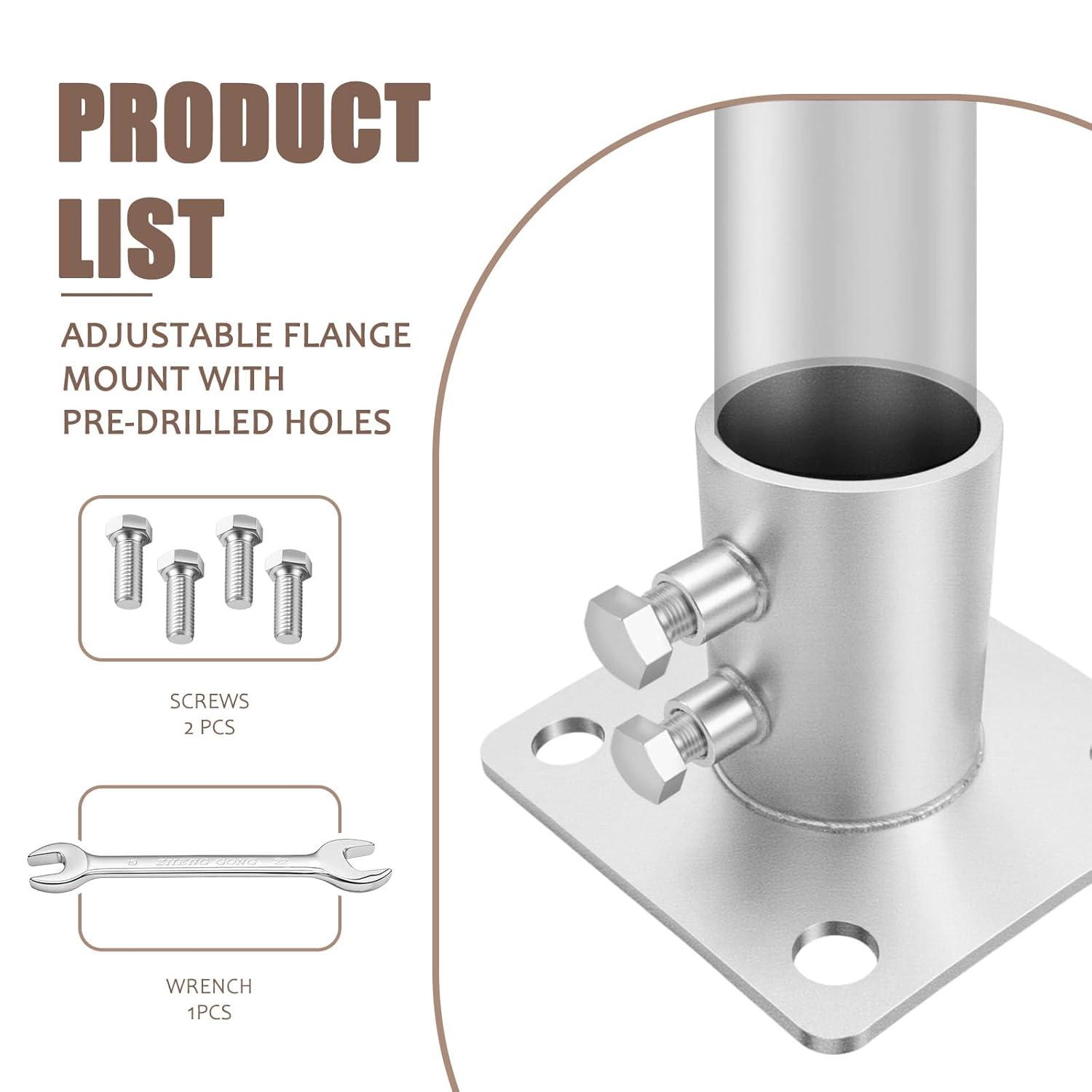 4 Pcs 2-3/8'' Chain Link Fence Pole Plange, Heavy Duty Round Fence Post Base Surface Mount