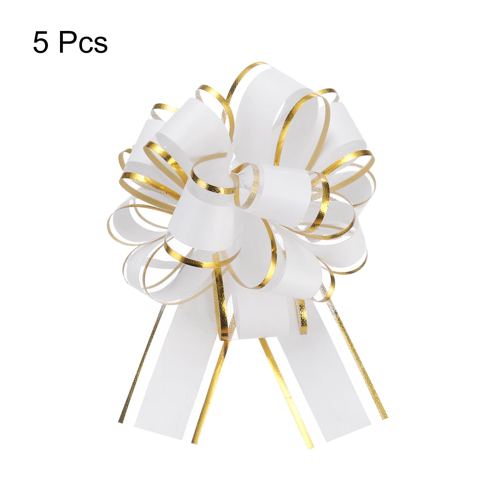 QUARKZMAN 5 Piezas Lazo de Organza 4 Pulgadas Borde Dorado Blanco para Regalos Bodas Navidad