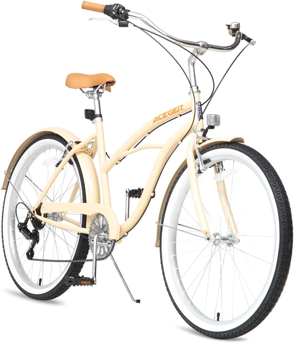 ACEGER 24 26 Inch Women Beach Cruiser Bike, Single Speed and 7 Speed, Adult Hybrid Bike Commuter Bicycle, Hi-Ten Steel Frame with Adjustable Handlebar and Saddle, Multiple Colors