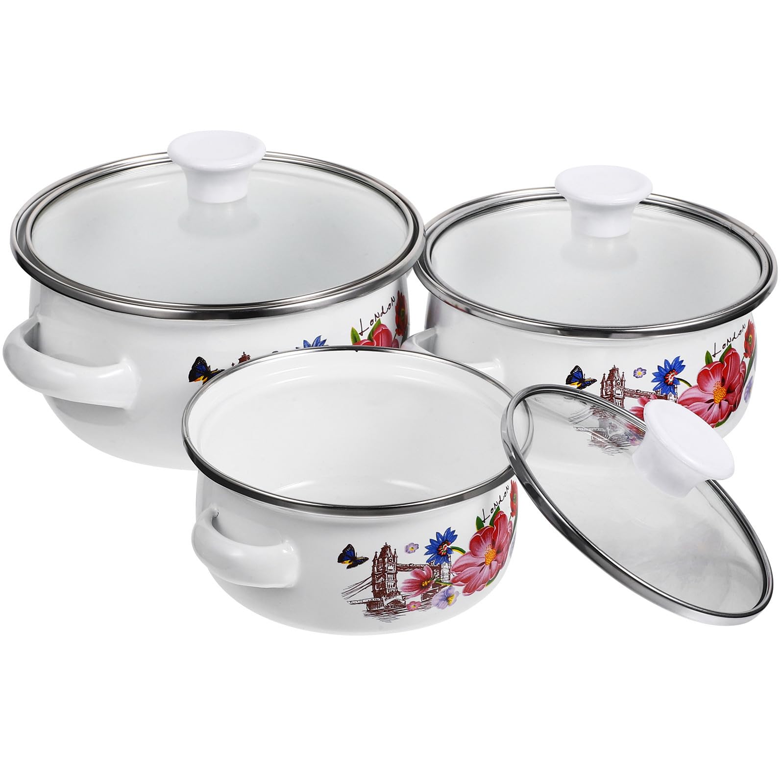 Petite Casserole Émail Zerodeko : Ensemble de 3 Ustensiles avec Marmite Fond Plat pour Cuisine Rapide