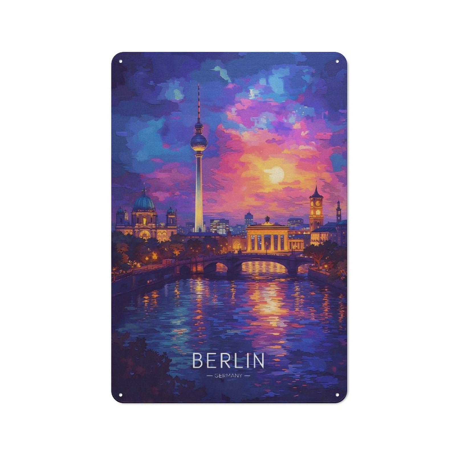Junmoney Style-22 Metal Plaque 30X20cm With Berlin Cityscape At Sunset(2) For Pub Or Café, Vintage Decor, For Vintage Wall Decor Fans, For Metal Sign Collectors