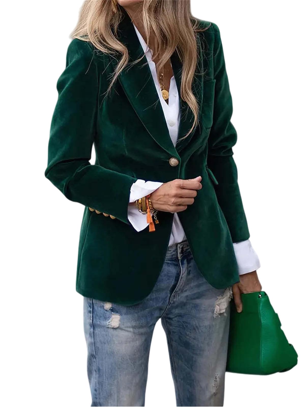Womens Vintage Velvet Blazer Fall Business Long Sleeve Button Down Lapel V Neck Suit Dressy Work Jacket Coat