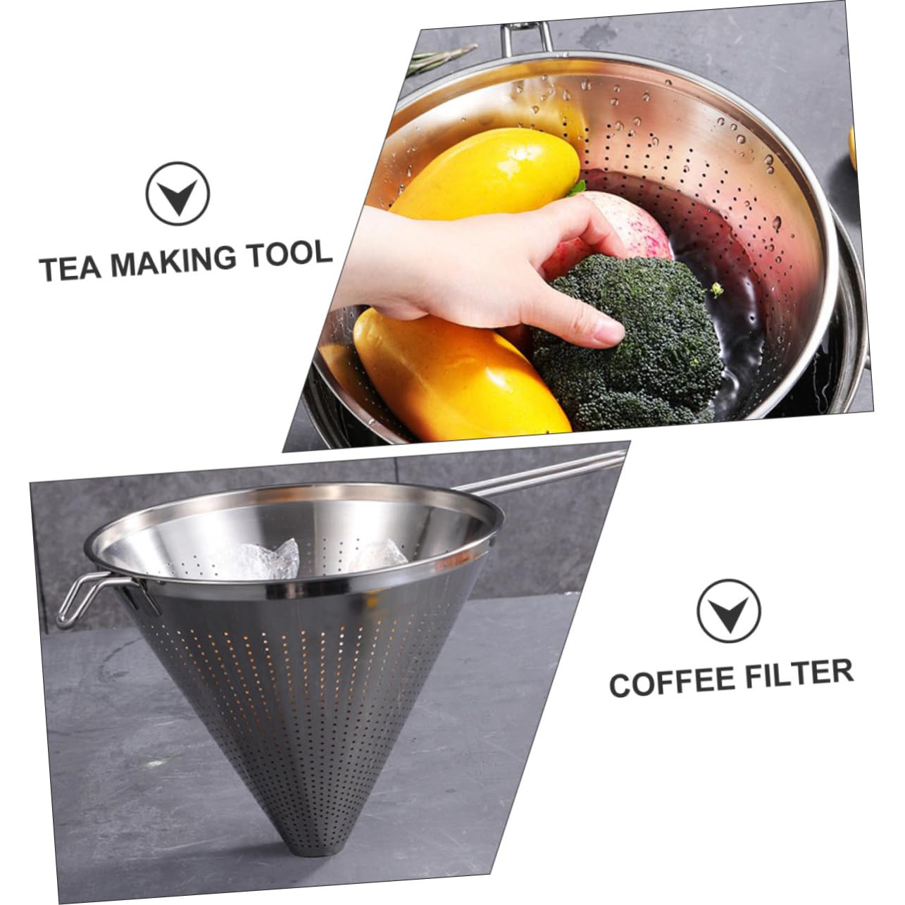 Uonlytech 2pcs Stainless Steel Funnel for Coffee Tea Kitchen Strainer Reusable Washable for Pouring Filtering Wide Mouth Design