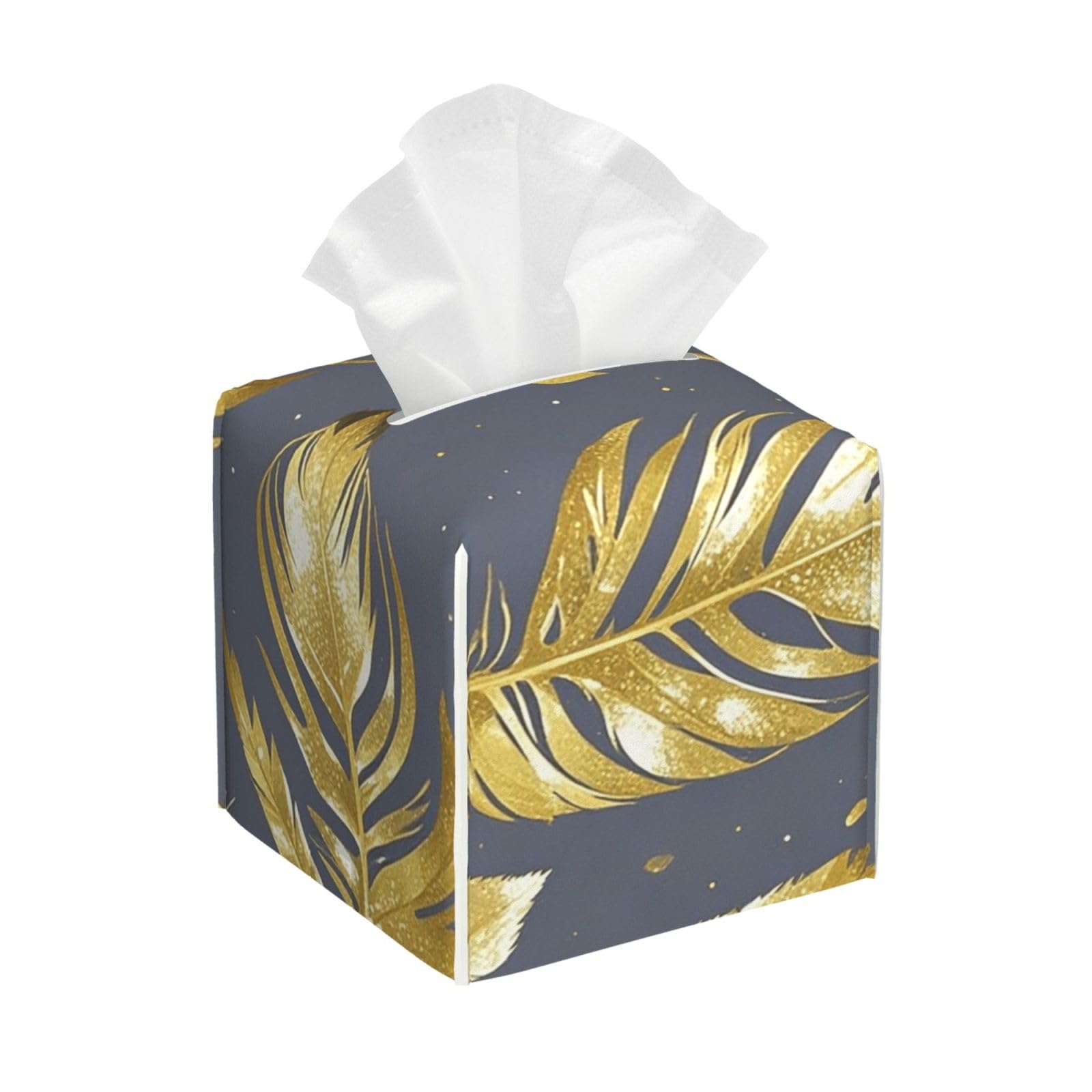 Golden Feathers Tissue Box Cover Square Cube Boxes