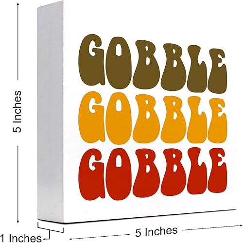 Miniatura 2 de Decoración de escritorio de otoño, Groovy Gobble Gobble Fall Thanksgiving Wood Block Sign Decoración de escritorio, caja de madera rústica de