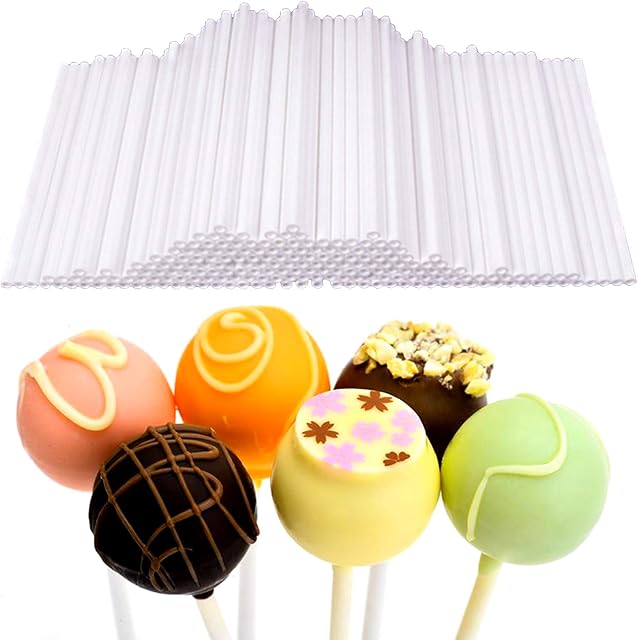VEGCOO 200 Pcs Cake Pop Sticks Plastic Lollipop Sticks White Safty Craft Sticks for Funny Lollipop Making