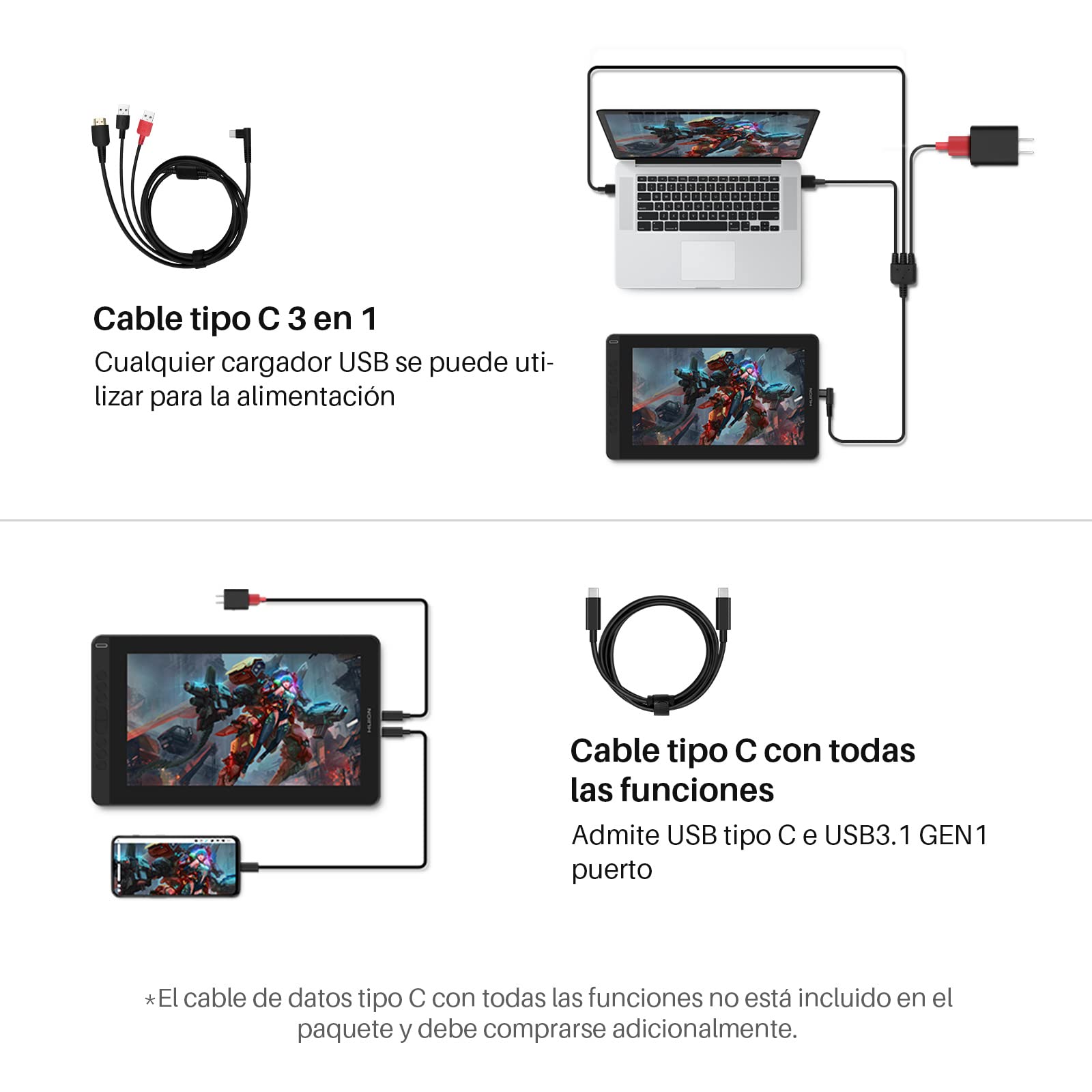 HUION Kamvas 13 Tableta Grafica, Tableta Digital Grafica con Pantalla Laminada Completa de 13,3 Pulgadas, 8 Teclas de Acceso Directo, Compatible con Android,para Educación a Distancia y Trabajo,Negro