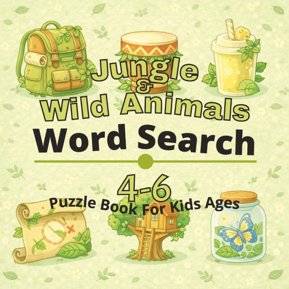 Jungle & Wild Animals Puzzle Book for Kids Ages 4-6: 80+ fun and engaging word search puzzles for learning focus, problem solving, critical thinking, ... Word Search Puzzles for Kids Ages 4-12)