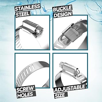 10PCS Hose Clamp Set 304 Stainless Steel Adjustable Worm Gear Hose Clamps for Pipe Intercooler Plumbing Tube and Fuel Line Tools,10,16 mm 10PCS