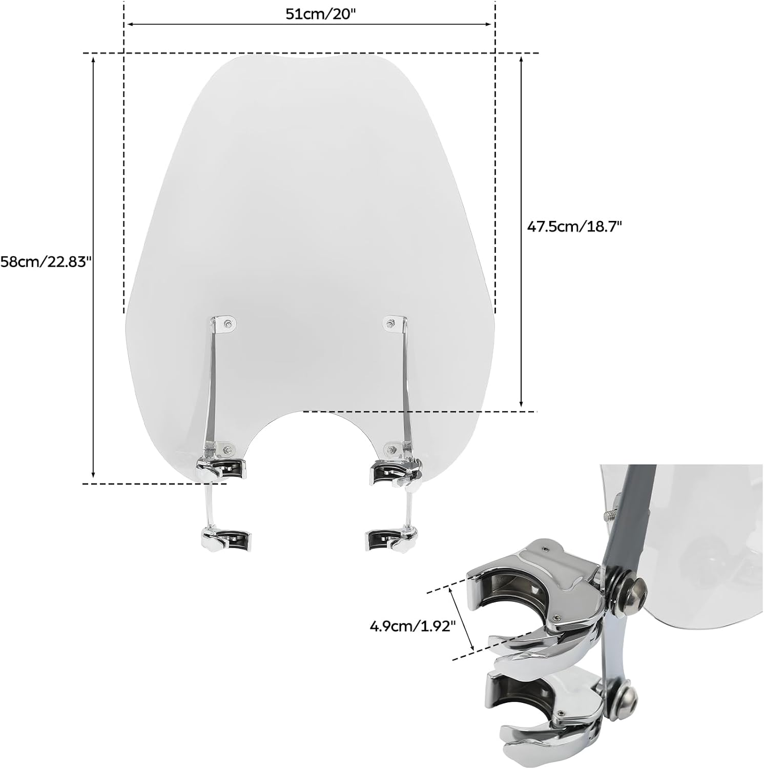 Green-L Windshield with Windscreen Mount Bracket and 49mm Clamps Fit for Harley V Rod 2002-2010 Sportster XL1200X 2016-Up Softail 2018-Up Dyna 2006-2017 (Clear Windshield+Chrome Clamps)