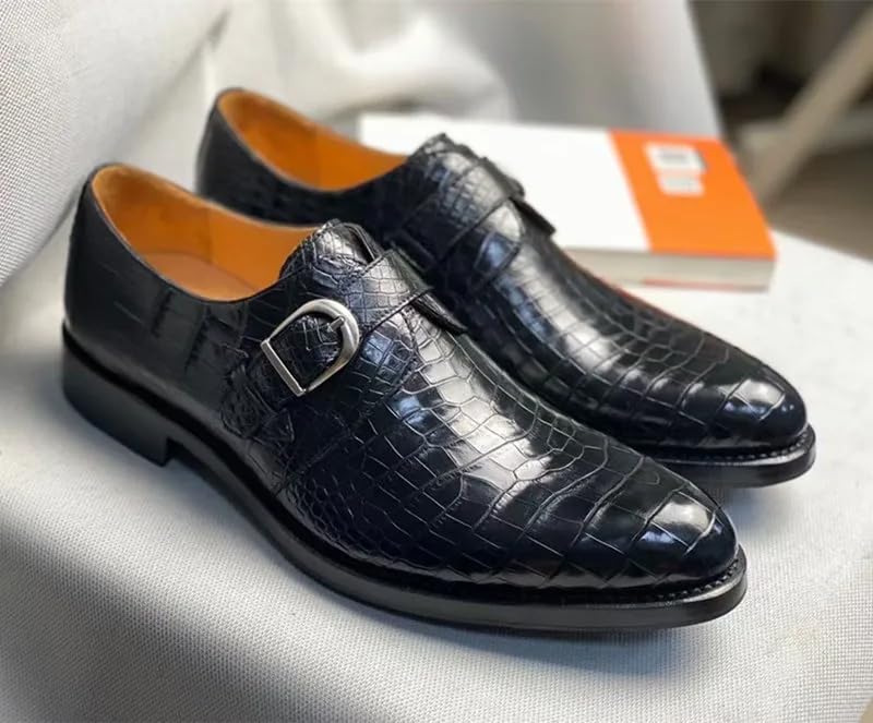 Authentic Real Crocodile Skin Businessmen Black Brown Dress Shoes Genuine Exotic Alligator Leather Male Monk Strap Dress Oxfords3