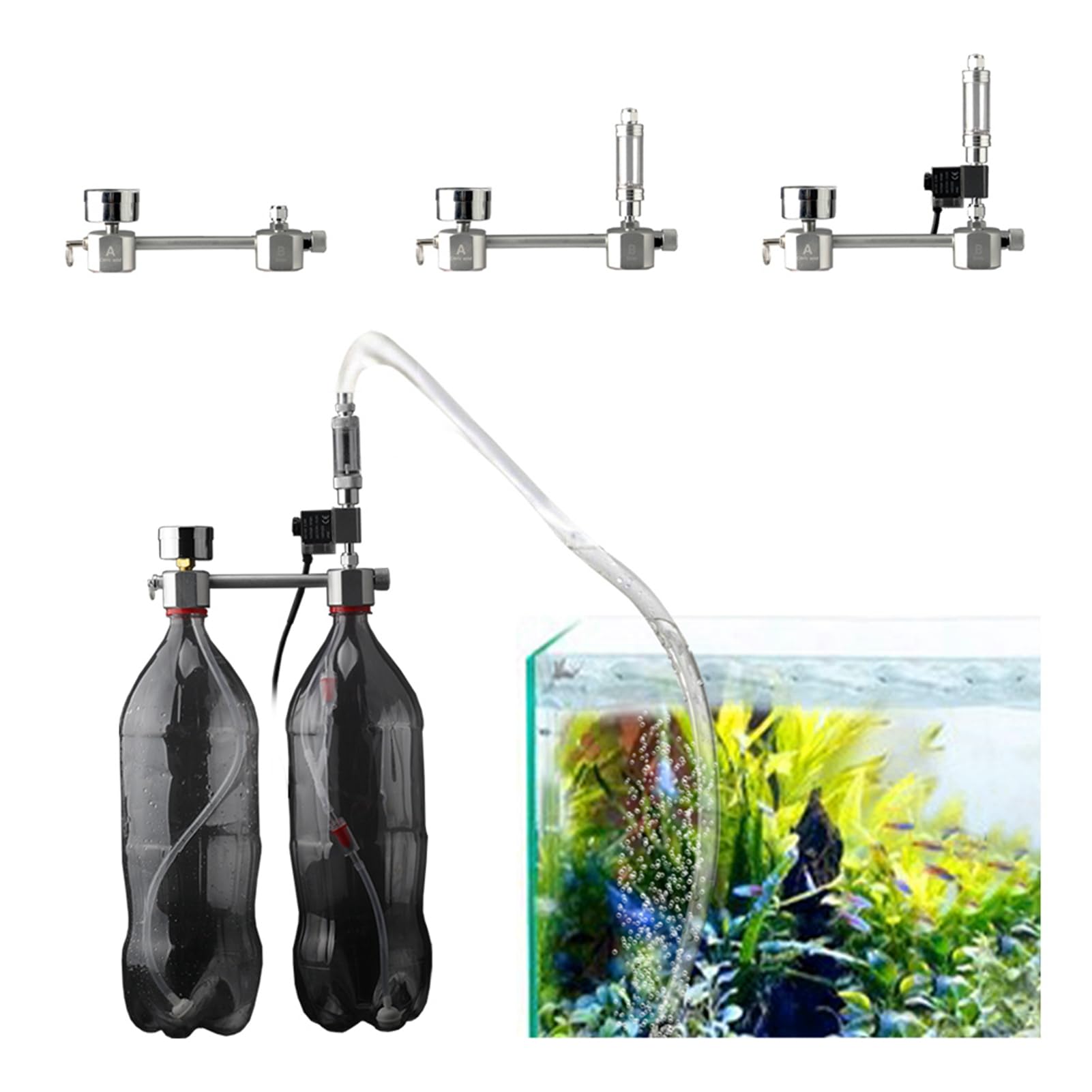 Kit CO2 per Acquario - Sistema Generatore Fai-da-Te, Reattore ad Anidride Carbonica per Piante, Contabollicine con Valvola di Ritegno