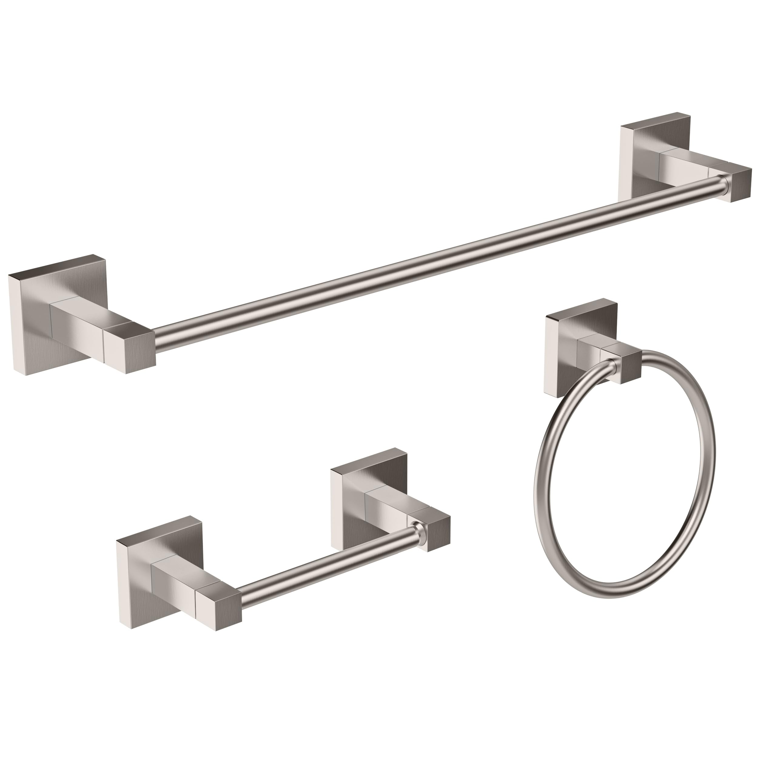 RUACQ Juego de accesorios de baño, 3 uds., soporte de papel higiénico de acero inoxidable SUS 304, anillo de toalla, juego de barra de toalla de 46 cm, montaje en pared, resistente, níquel cepillado