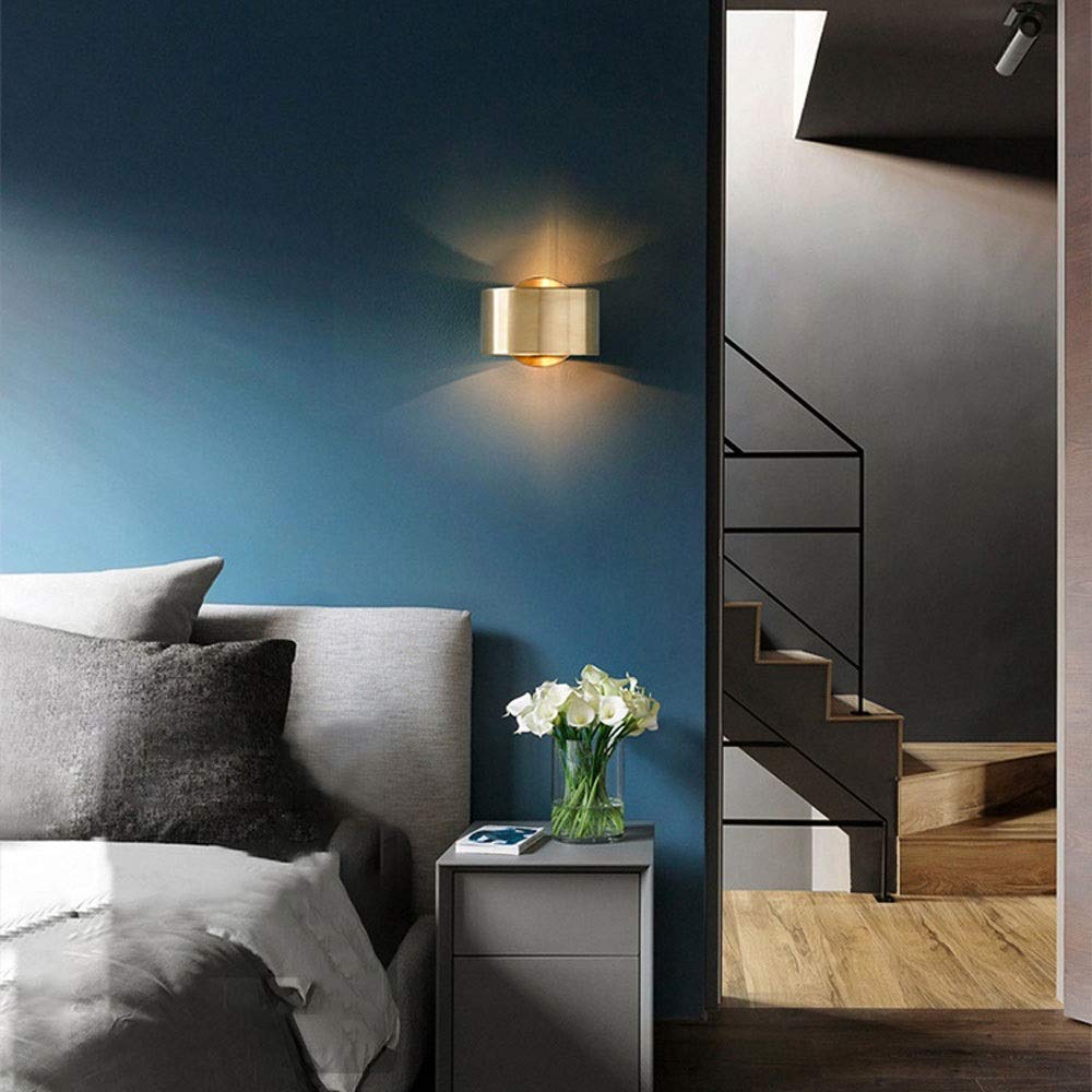 biżuteria damska miedziany lekki metalowy kinkiet geometryczny klosz żelazna artystyczna, nowoczesna mosiężna oprawa oświetleniowa przedpokoju salon do sypialni lampki nocne, ściana wewnętrzna Li
