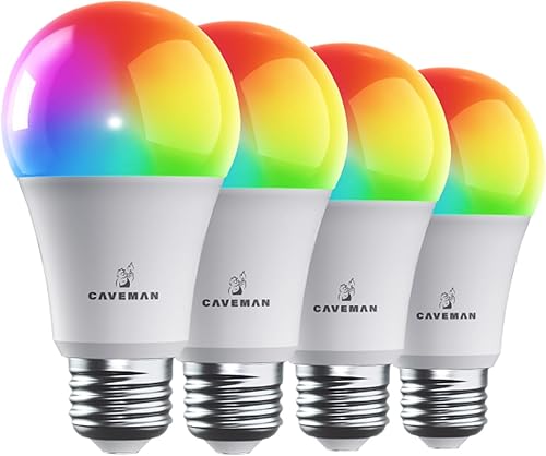 Caveman Matter & WiFi - Bombilla LED inteligente A19, cambio de color RGBW, blanco cálido y frío sintonizable, 800 lm (equivalente a 60 W) - Alexa, disponible en Yaxa Guatemala