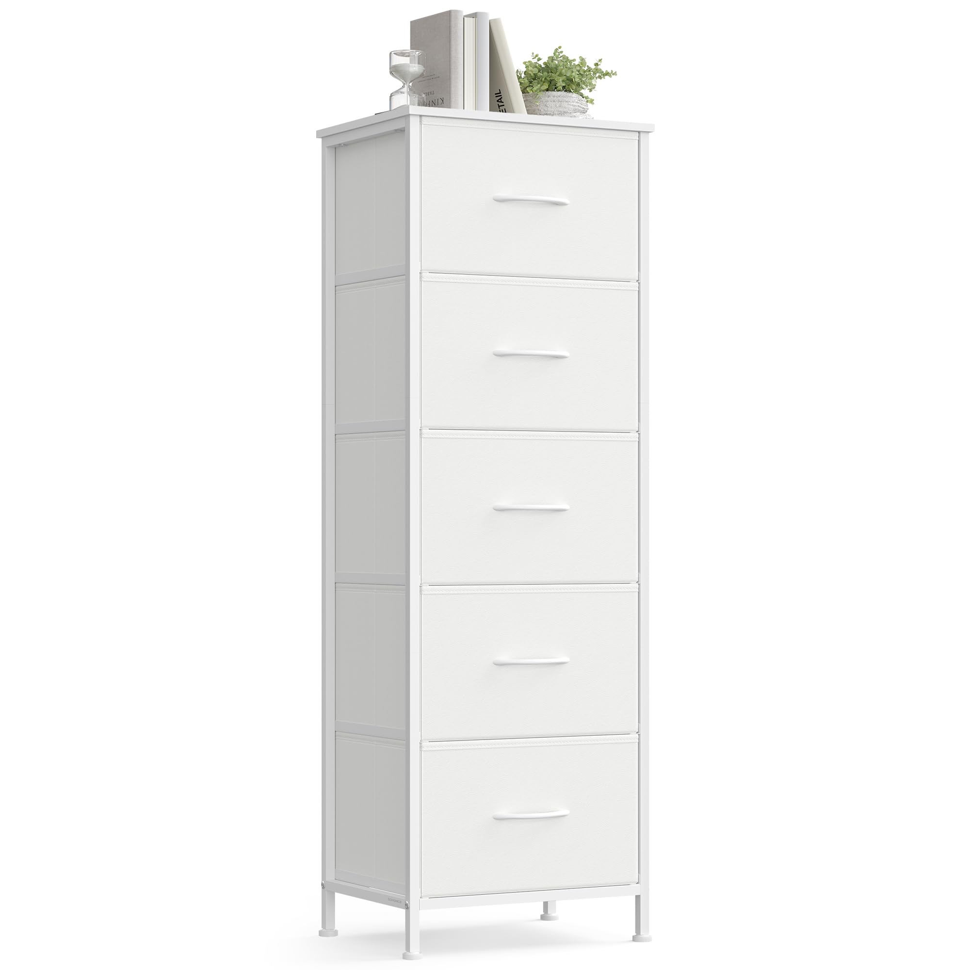 SONGMICS BELLAH Collection - Commode, Meuble de Rangement pour Chambre, Couloir, Entrée, Salon, Cadre en Acier, 5 Tiroirs, Style Moderne, Blanc Nuage et Blanc Neige LGS315WH01