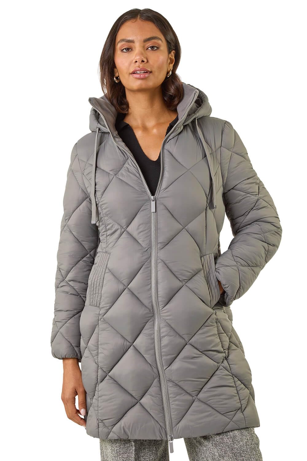 Roman Women's Grey Diamond Quilt Padded Coat In | : Size 10