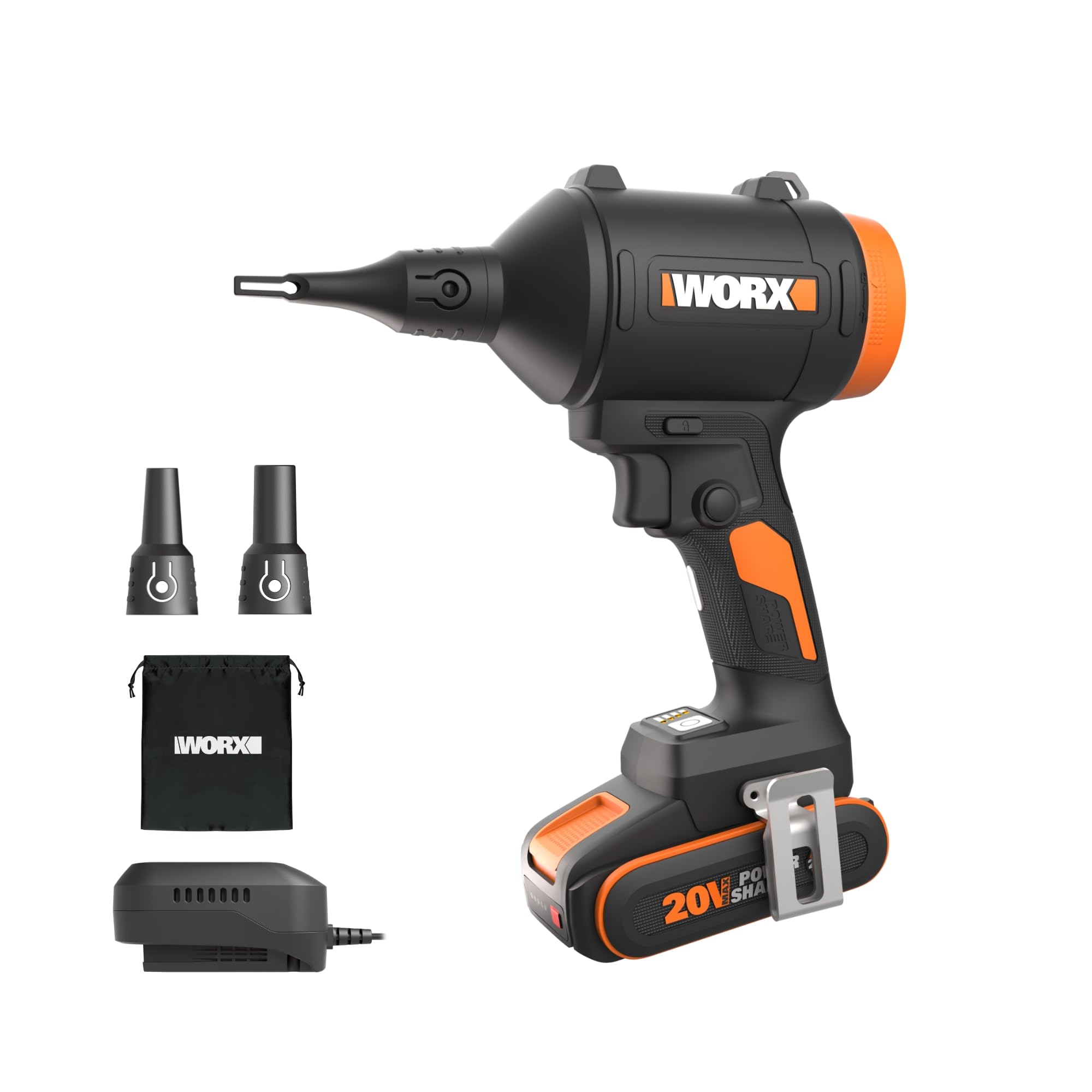 WORX 20V souffleur de poussière sans Fil avec Moteur sans balais – dépoussiéreur électrique pour Le Nettoyage, gonfleur de Matelas, souffleur d'air comprimé