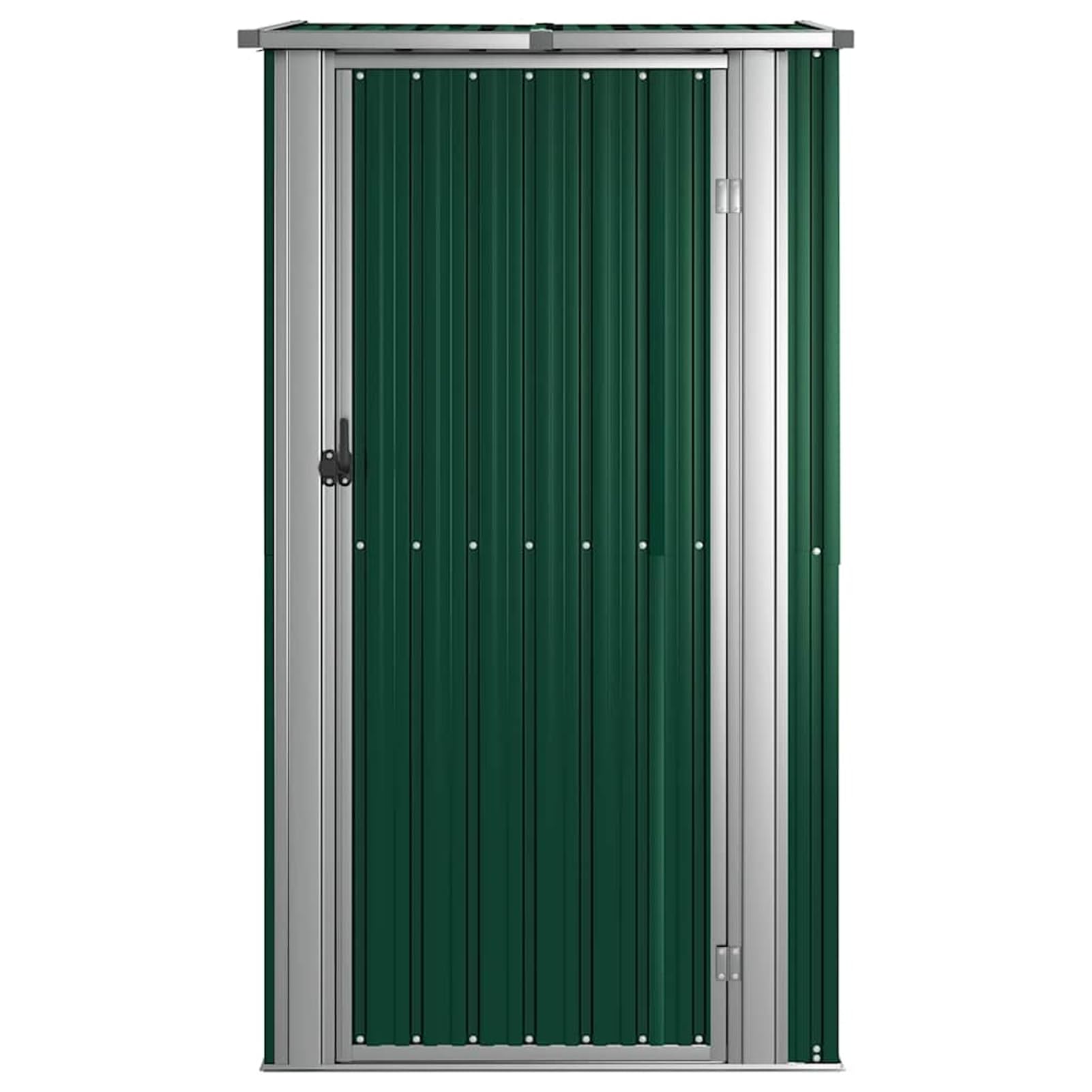 Caseta de jardín verde 118,5 x 97 x 209,5 cm de acero galvanizado con puerta con cerradura y techo inclinado, cobertizo para herramientas, jardín y almacenamiento exterior
