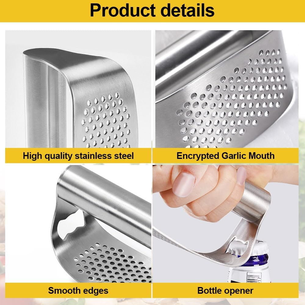 QKZSYUJP Stainless Steel Garlic Press, Premium Sainless Steel Manual Garlic Presser Crusher Garlic,2024 New Garlic Press Rocker Crusher Garlic Masher (3Pcs), YSQ-211