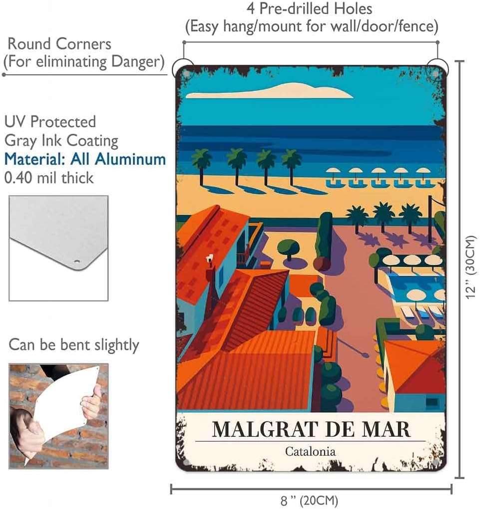 Malgrat De Mar Vintage Travel Retro Travel Aluminum Metal Sign 8 x 12 Inch image 2