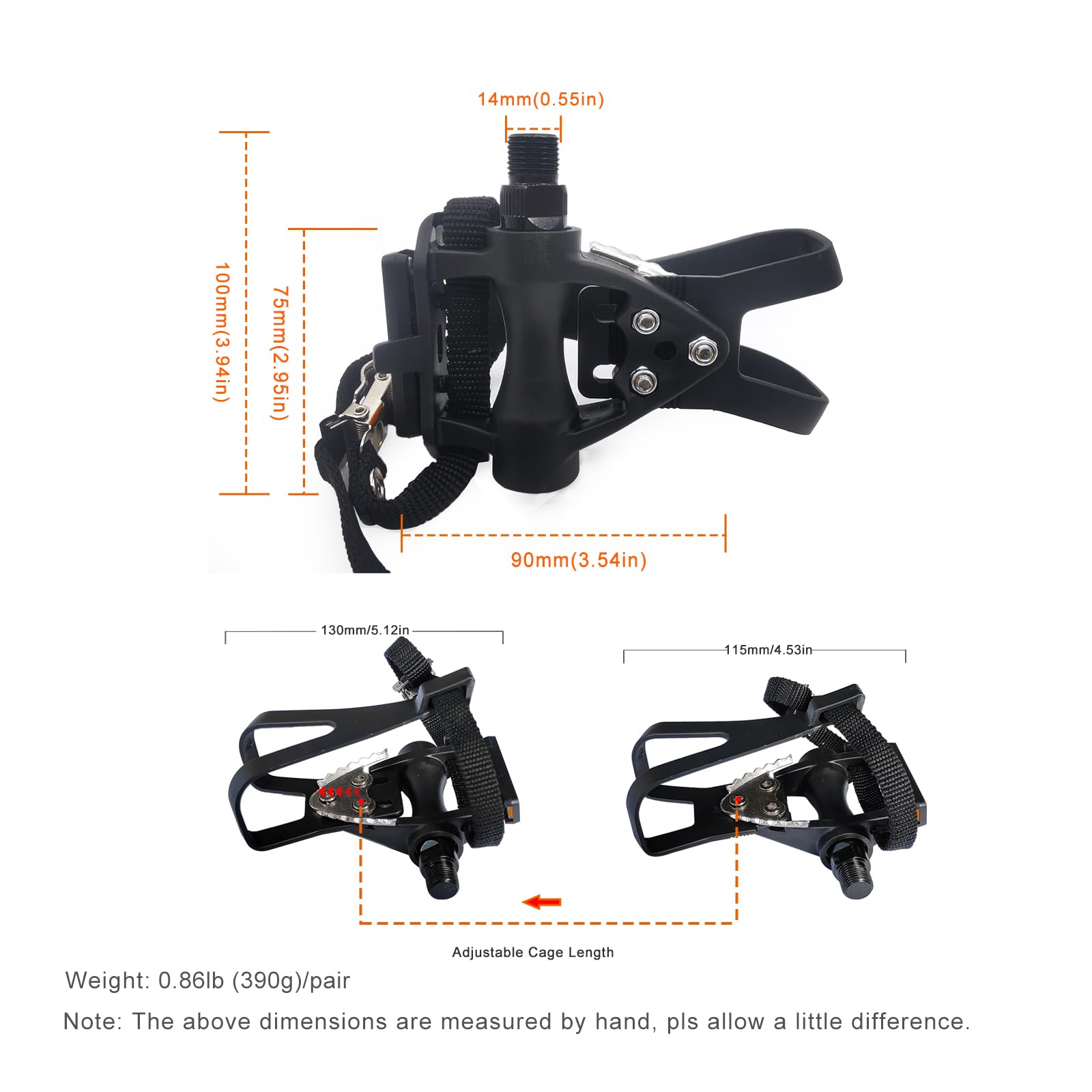 UPANBIKE Bike Pedals with Toe Clips and Straps for Exercise Bike Outdoor Bicycles and Spin Bike, 9/16-Inch Spindle with Reflectors - Image 3
