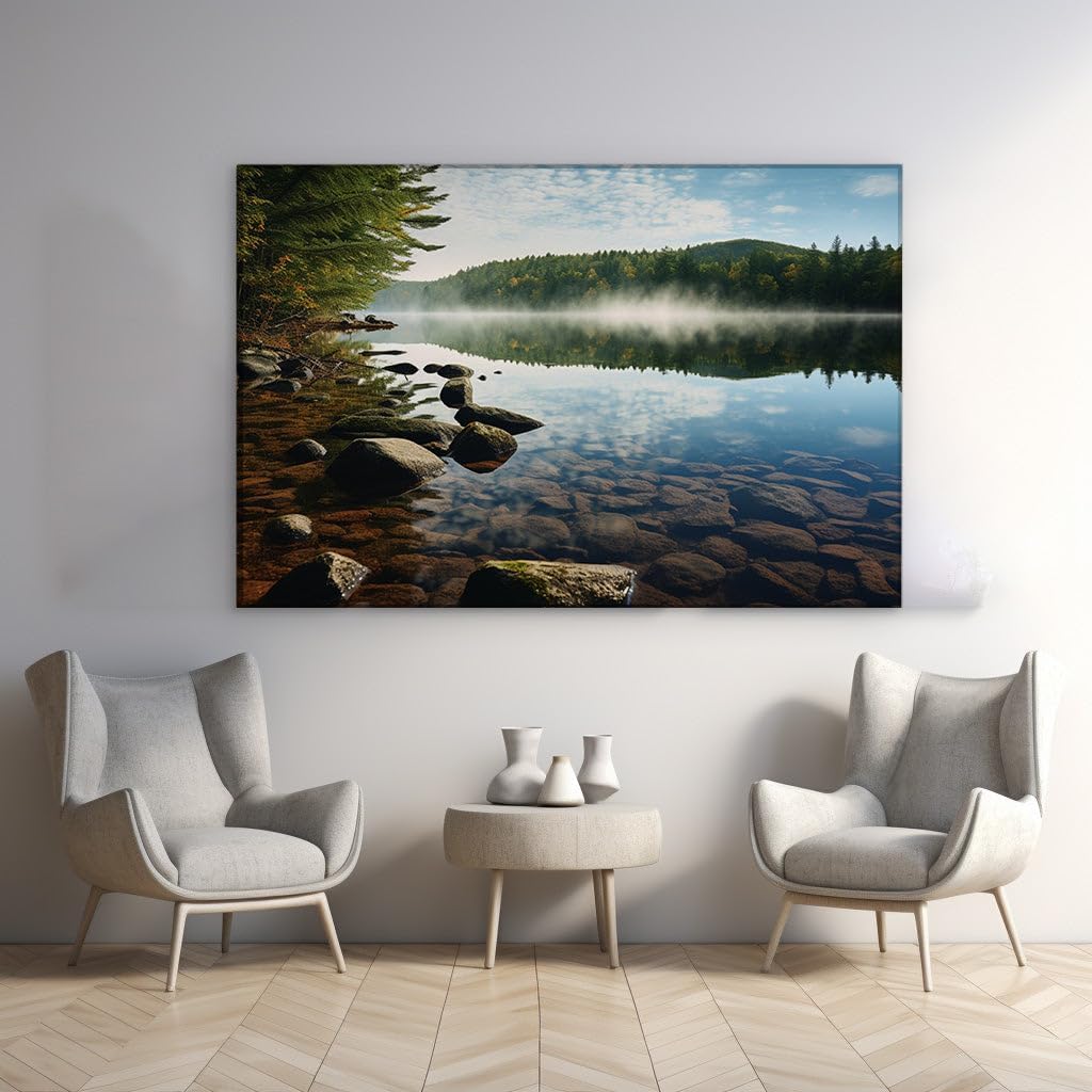 Canvas for Living room. Whispering Waters: A Portrait of Serene Nature's Embrace, 27 x 18 inch Canvas Wall Art - Contemporary Masterpieces - Modern Home Decor - 69x46 cm (27x18 inch)
