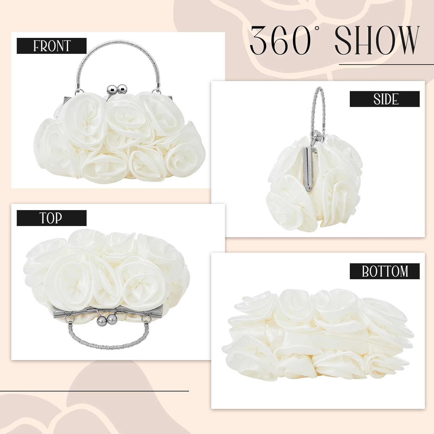 SilTriangle Women Evening Clutch, Small Floral Satin Purse with Detachable Strap for Valentine's Day Wedding Party Prom Gift - Image 5