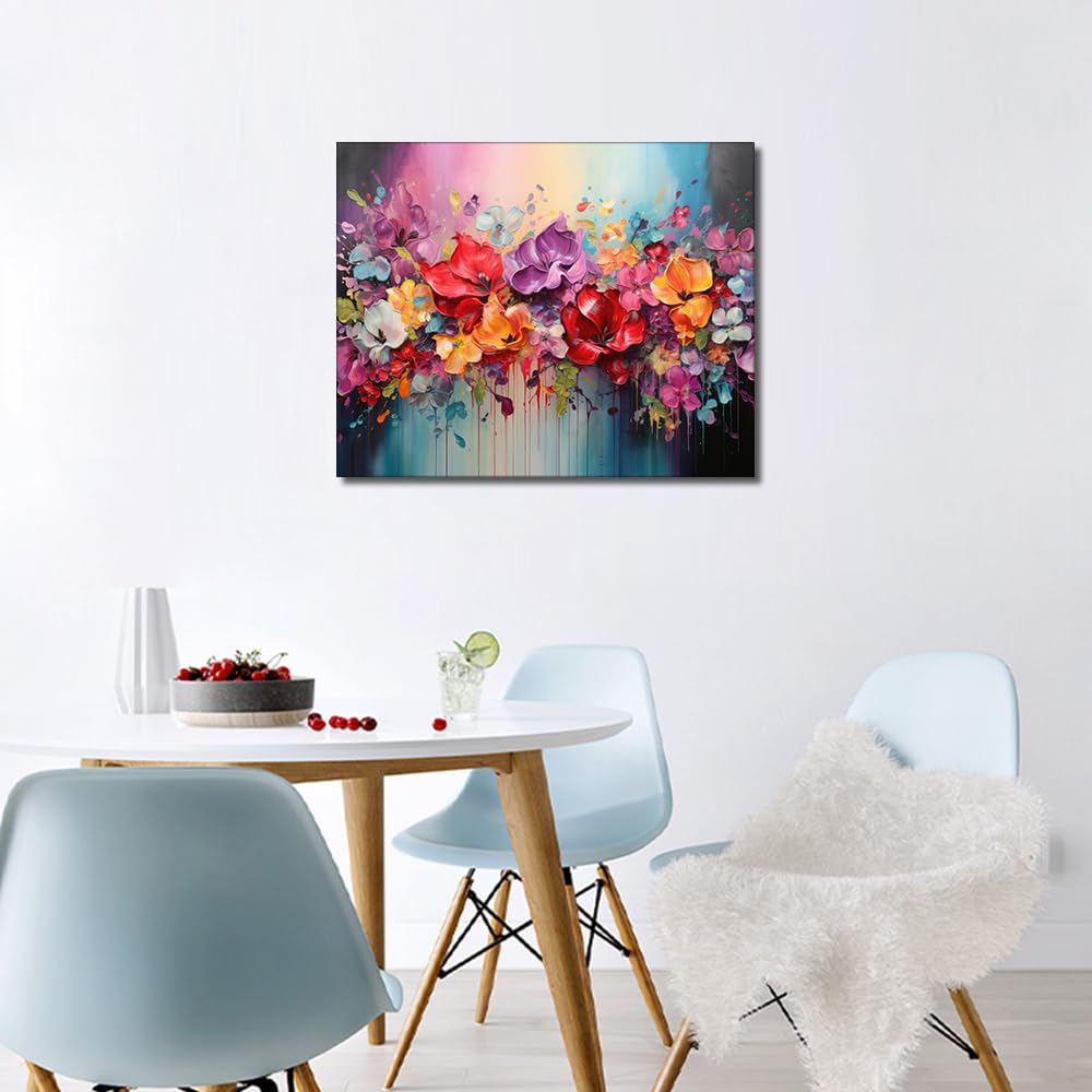 TISHIRON Blumen Malen nach Zahlen Erwachsene Blühende Blumen DIY Öl Malen nach Zahlen Kits auf Leinwand Blüte Erwachsene Malen nach Zahlen mit Pinseln Kunsthandwerk 40 x 50 cm(Rahmen)
