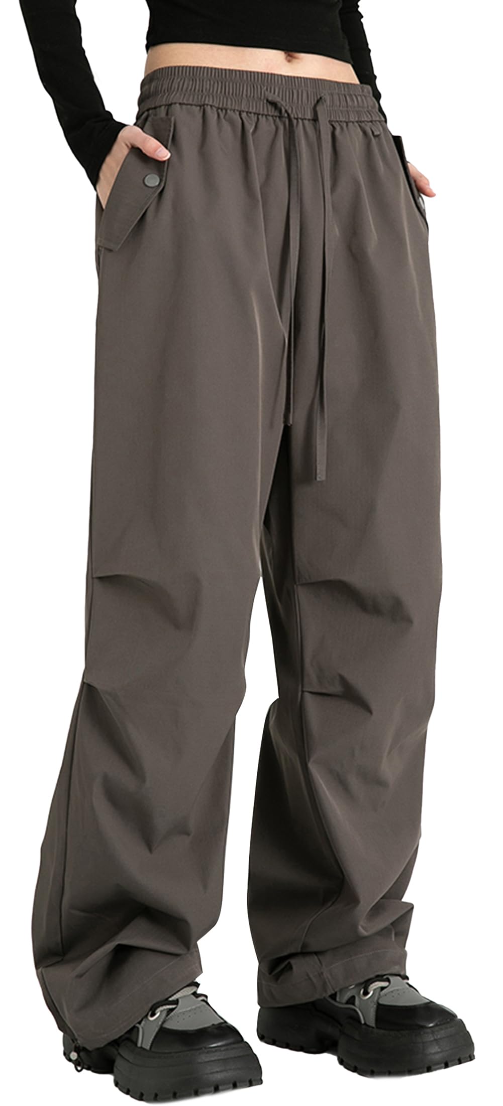 FEOYA Cargohose Damen Leichter Trekkinghose Wasserdicht Wanderhose Y2k Baggy Parachute Pants Atmungsaktiv Outdoorhose
