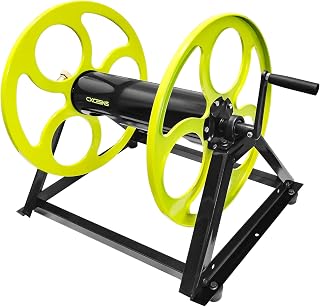 CXCESNS Stainless Steel Wall Mount Garden Hose Reel - 400FT 5/8" Capacity, Crank Handle, Rust-Proof Brass Fittings