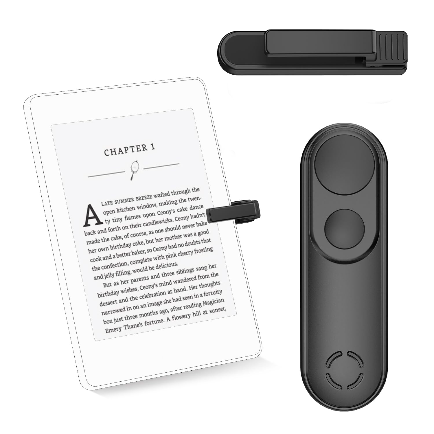RF Remote Control Page Turner for Kindle Paperwhite Scribe Accessories, Page Turner Clicker for iPad Tablets Reading Novels Taking, Phone Camera Video Record Triggers Remote, Black