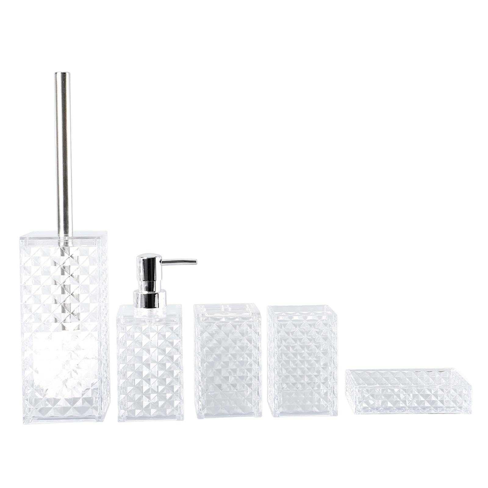 KESOTO Juego de 5 Accesorios de Baño, Jabonera, Dispensador de Cepillos de Dientes, Cristal, Fabricado en PP, Fácil de Limpiar, Apto para Regalo, Apartamento, Blanco, Individual
