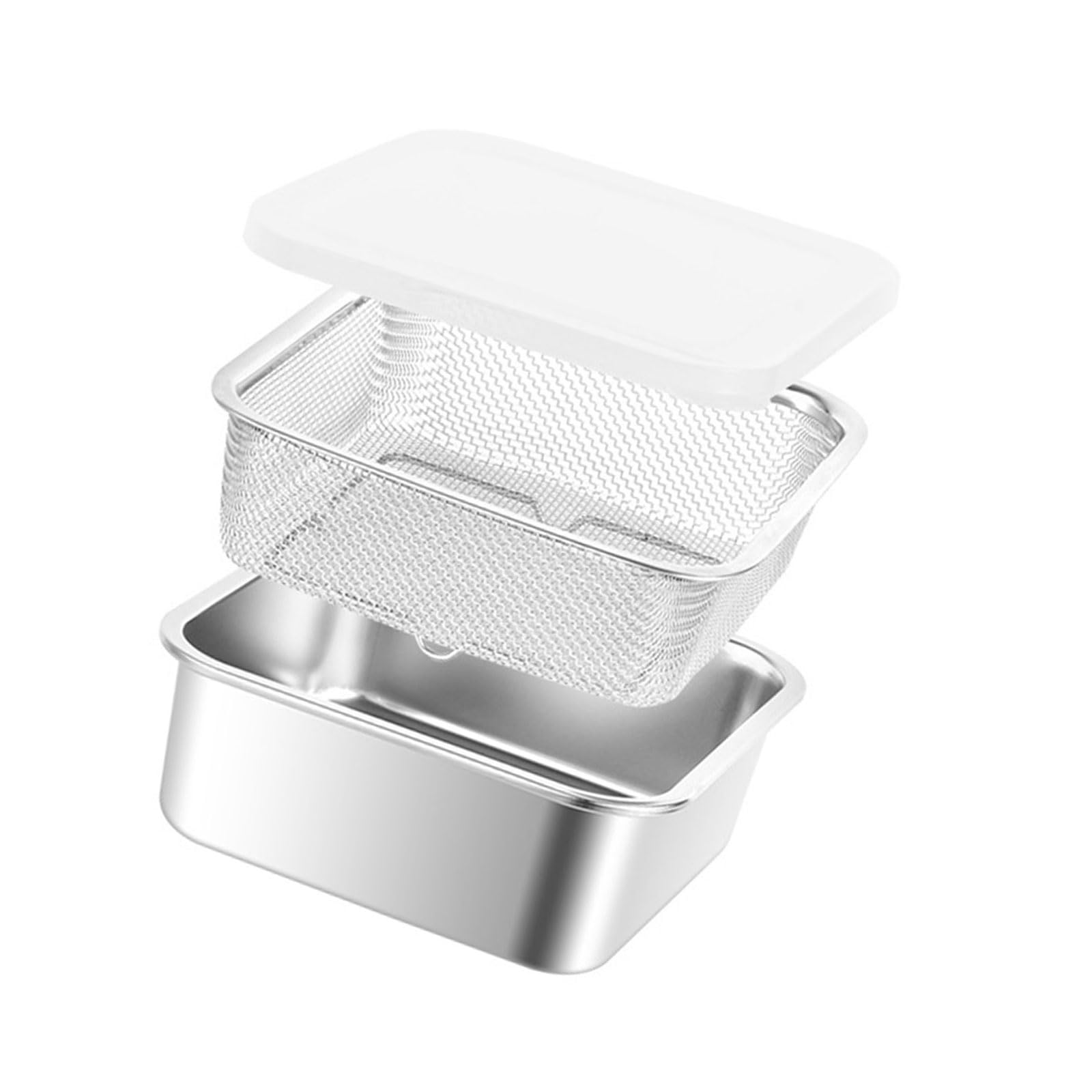 Dawthtw 2000Ml Sturdy Stainless Steel Meal Preps Container With Drainage Function For Efficient Kitchen Food Storage Solution Fruit Organizers With Cover