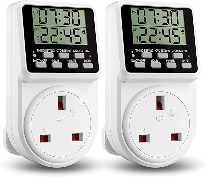 ORIDGET 24 Hour Digital Electric Timer Plug Socket UK with On-Off Repeat Cycle Timer, Daily Program and Countdown for Lights and Home Appliances, 13A / 240V (2 Products in One Packing Box)