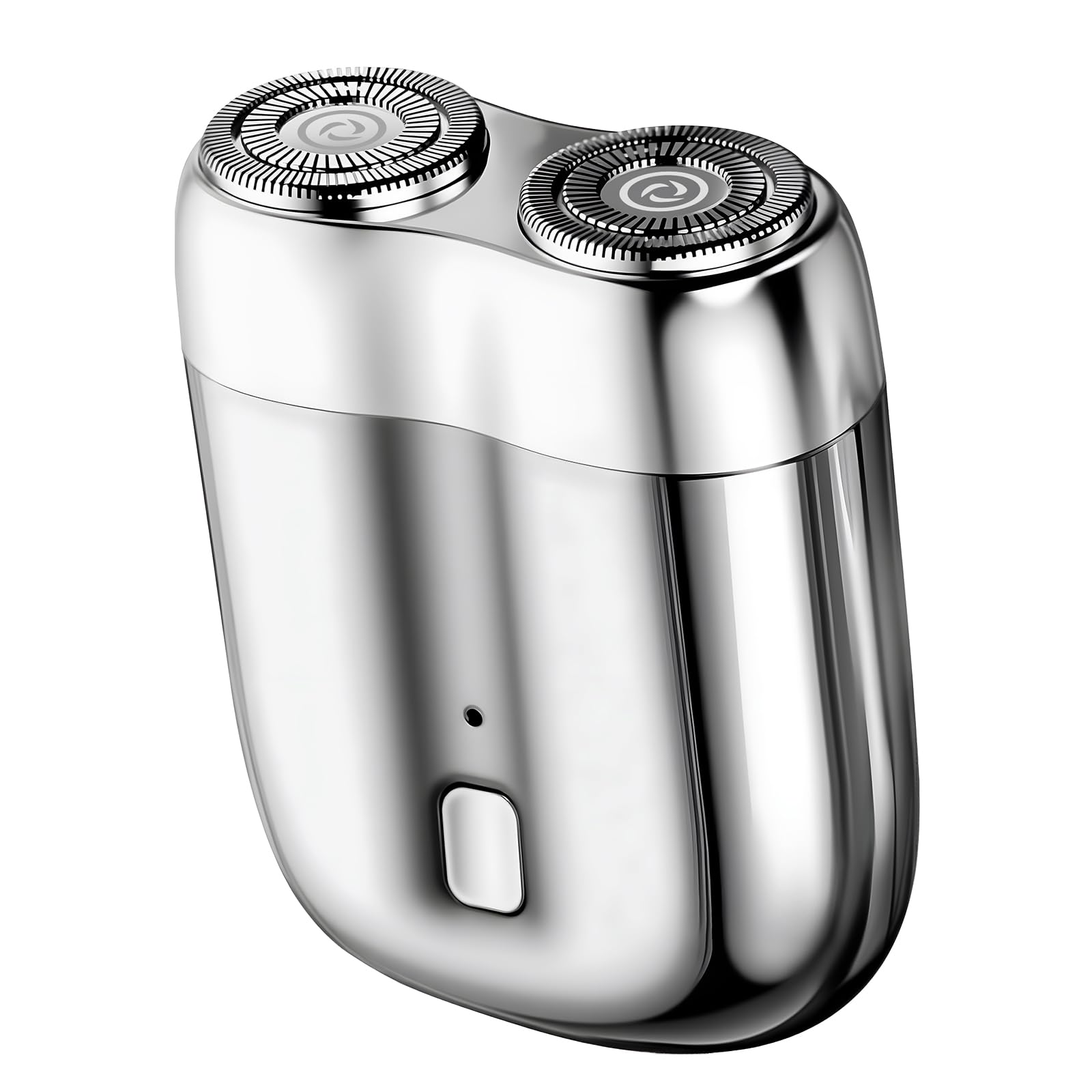 LOPHE Mini Afeitadora Eléctrica Hombre, 1 Pc Afeitadora Pequeño Giratorio de Doble Anillo, Recargable por USB, Afeitadora Eléctrica Portátil con Cuchillas Dobles Flotantes, Impermeable(Color Plateado)