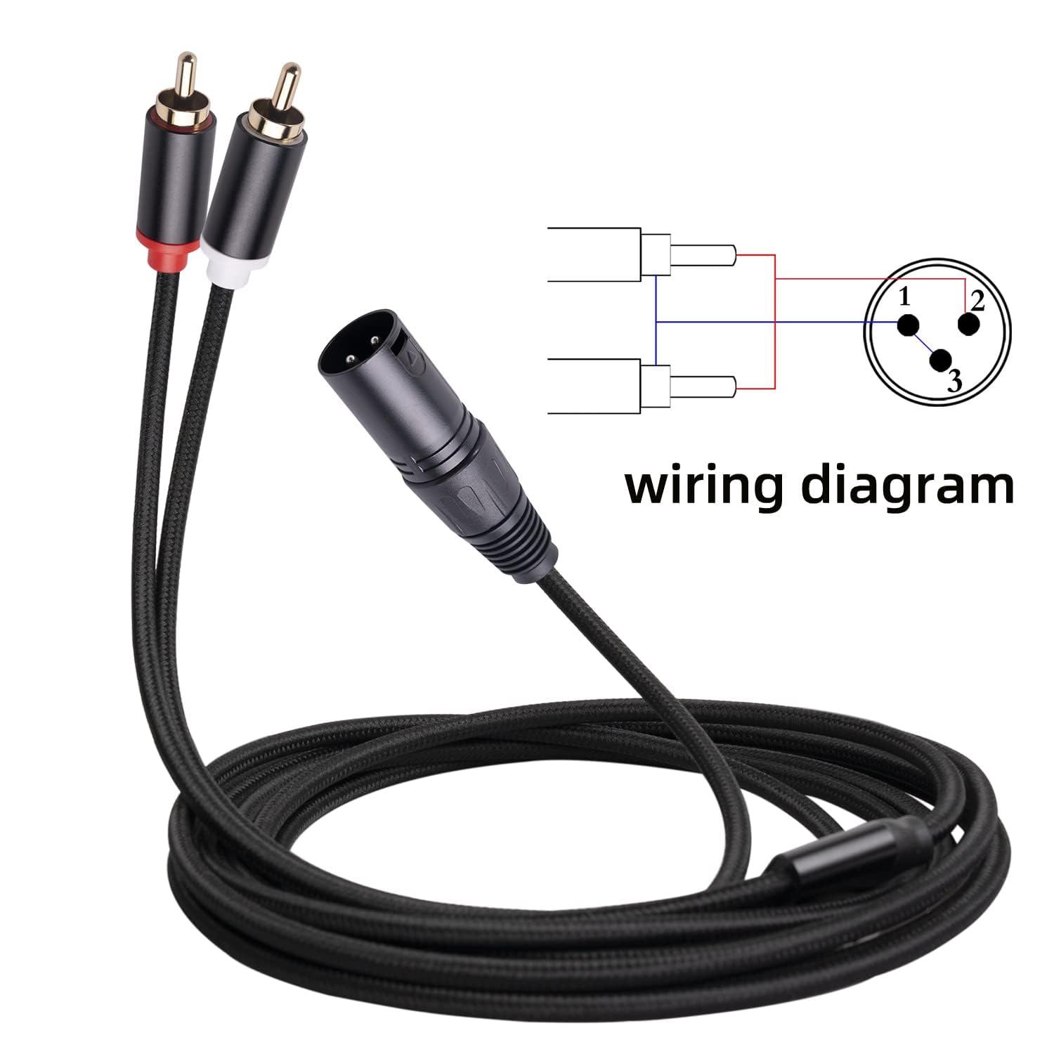 Podwójny kabel rozgałęźny RCA na XLR męski Y, asymetryczny, 2 x RCA / phono do 1 XLR, kabel adaptera Y (3 m)