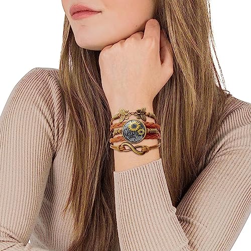 Boho Sunflower Gifts Sunflower Leather Bohemian Bracelet Birthday Gifts for Women Teens Granddaughter Wife Daughter Mom Friendship Bracelets for Her3
