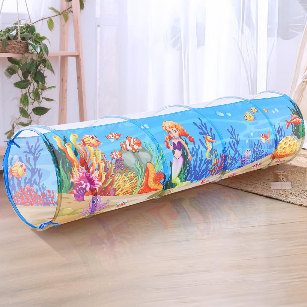 Kids Pop Up Play Tunnel, Crawl Tunnel Toy for Toddlers, Collapsible Indoor Outdoor Play Tube for Boys, Girls, Babies & Pets (Ocean kids Play tunnel)