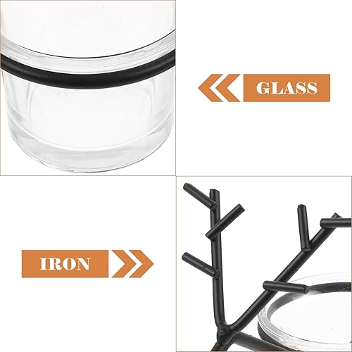 Miniatura 5 de EXCEART Juego de 2 candelabros de ciervo de hierro negro y vidrio para decoración del hogar, boda, Navidad, centro de mesa, pilar votivo, portavelas