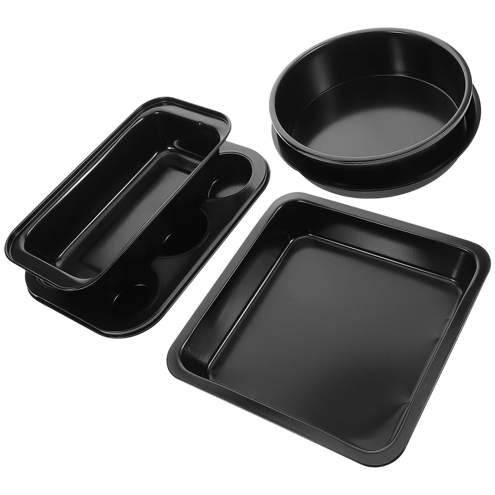 SOLUSTRE Set 5 Pezzi Teglie da Forno Antiaderenti in Acciaio al Carbonio Nero, Facile da Pulire, fare Pane e Dolci in Cucina
