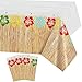 PHOGARY 3 Pieces Hawaiian Luau Party Tablecloth Grass Skirt Tablecloths Wood Grain Flowers Plastic Table Covers Waterproof Table Cloth for Hawaii Luau Party Table Decoration Supplies, 51 x 86 inches