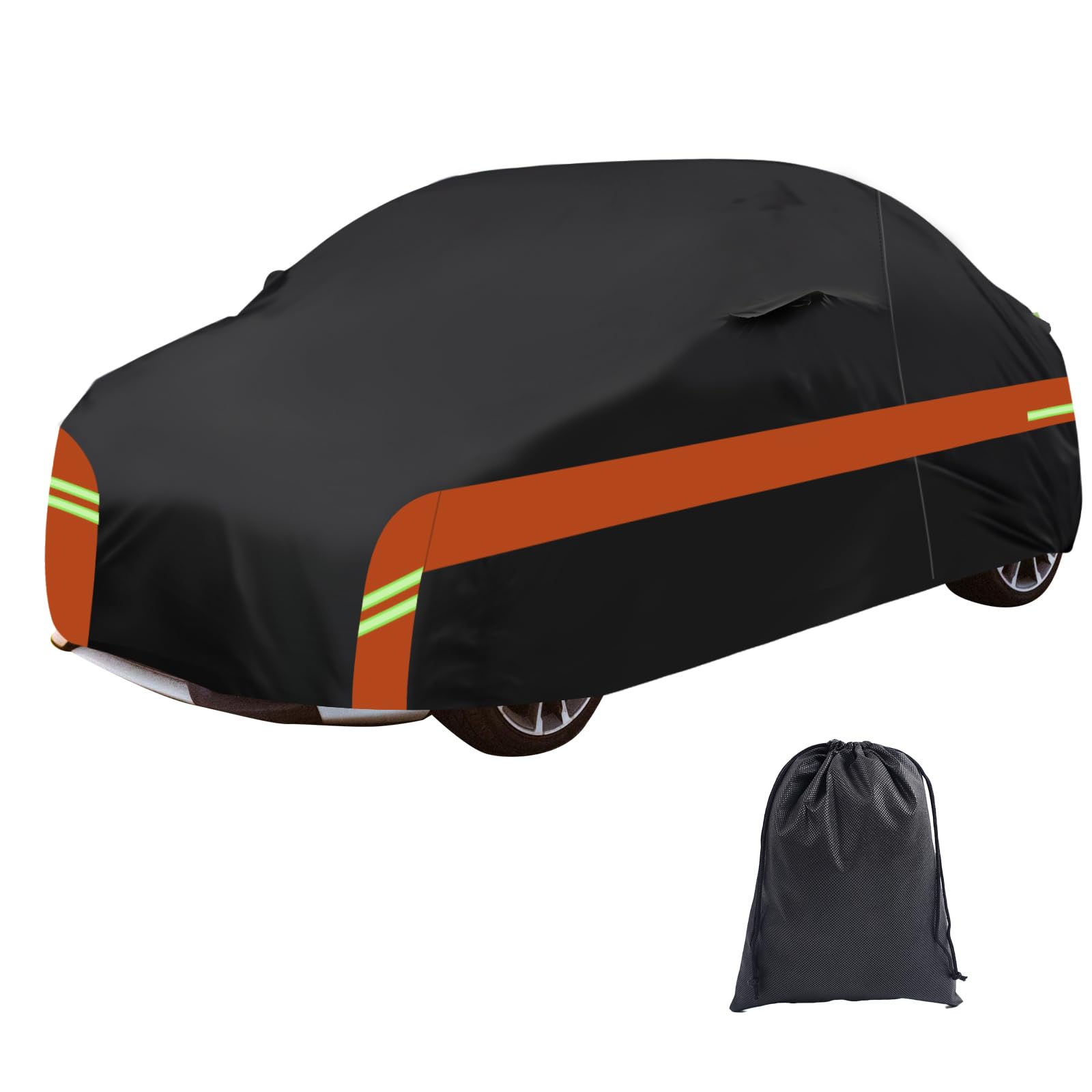 wasserdichte Autoabdeckung, kompatibel mit FIAT für 500, 500C, 500E, Abarth 500 2007–2024, 6 Schichten, Outdoor-Vollgarage mit Reißverschluss-Tür, winddichter Gurt für alle Jahreszeiten