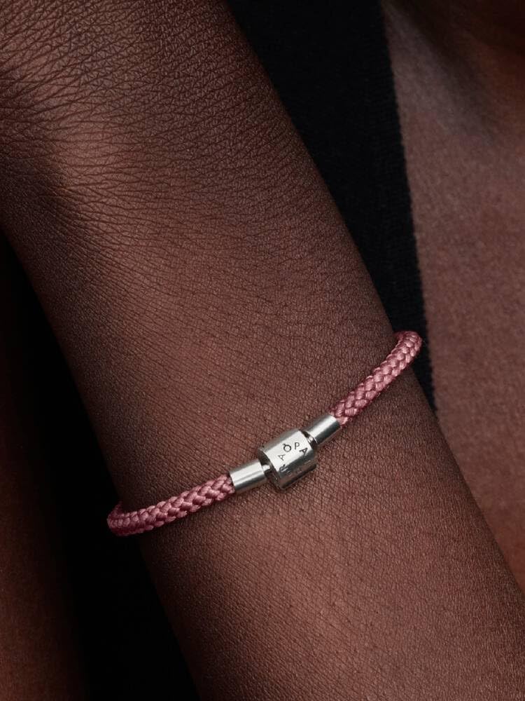 PANDORA Moments 594530C01-S3 Bracelet en cordon rose scintillant avec argent sterling, moments compatibles, taille : 20 cm