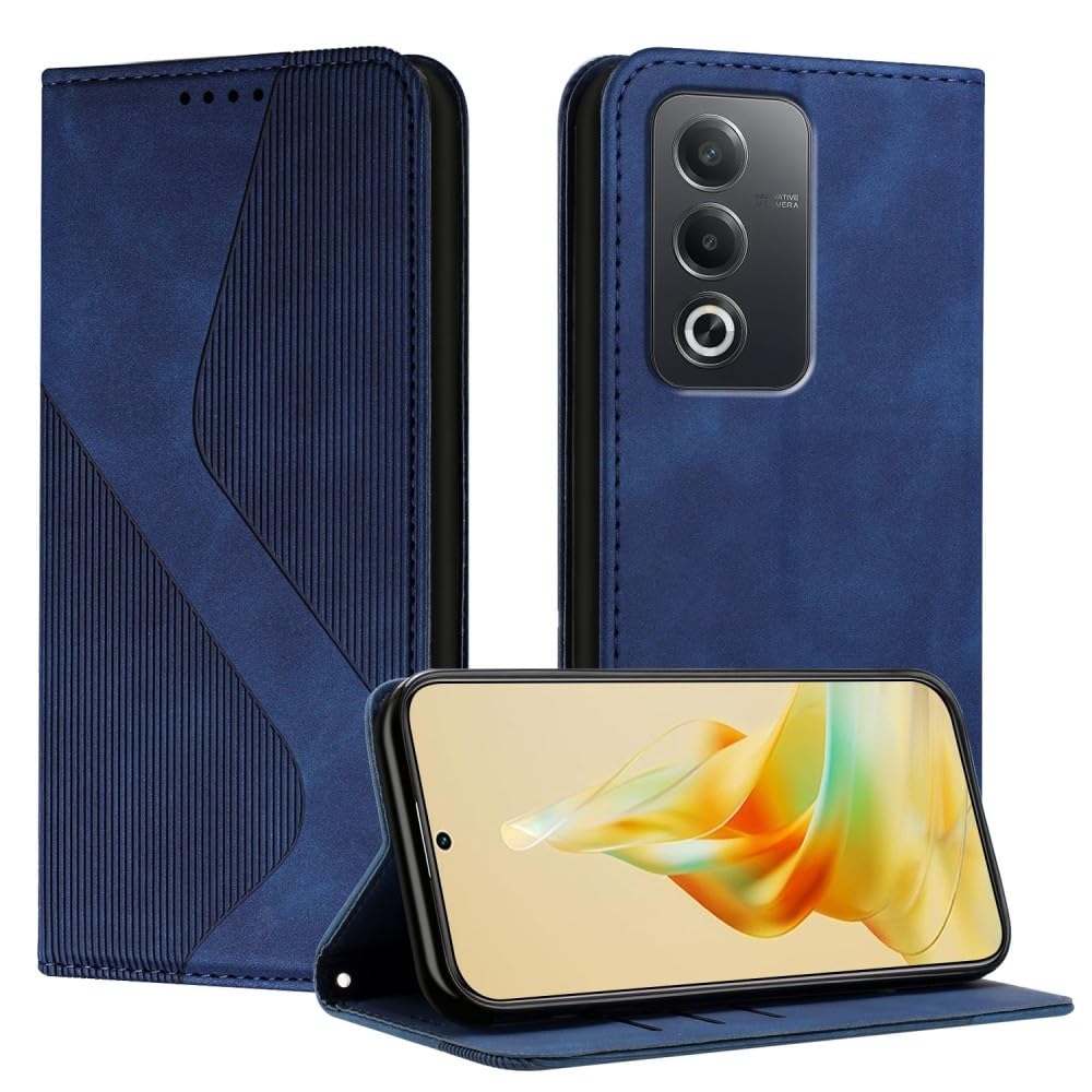 Coque Oppo A58 4G anti-choc portefeuille en cuir bleu fermeture aimantée - 8