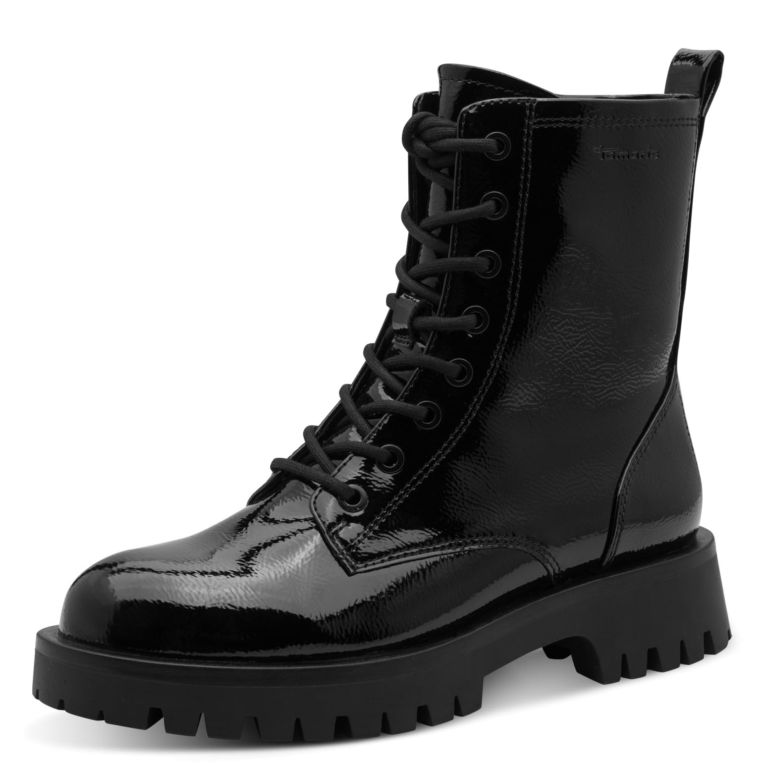 Tamaris Women's Flat Boots, Black patent, 7.5 UK