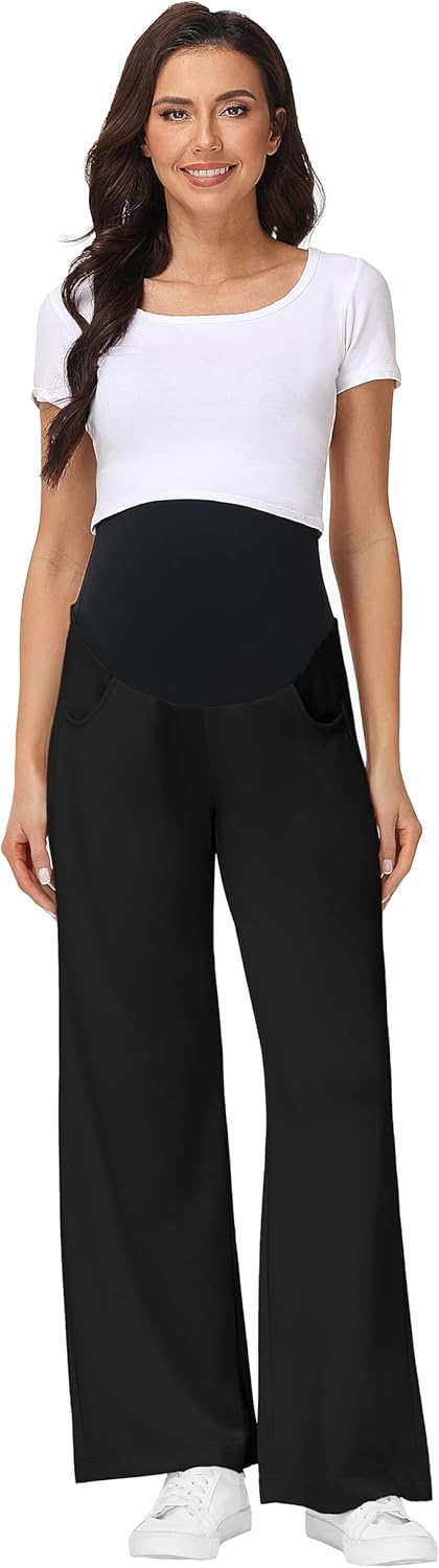 Foucome Maternity Wide Leg Sweatpants Over Belly Baggy Lounge Travel Pants Pregnancy Straight Leg Sweat Pants - Image 5