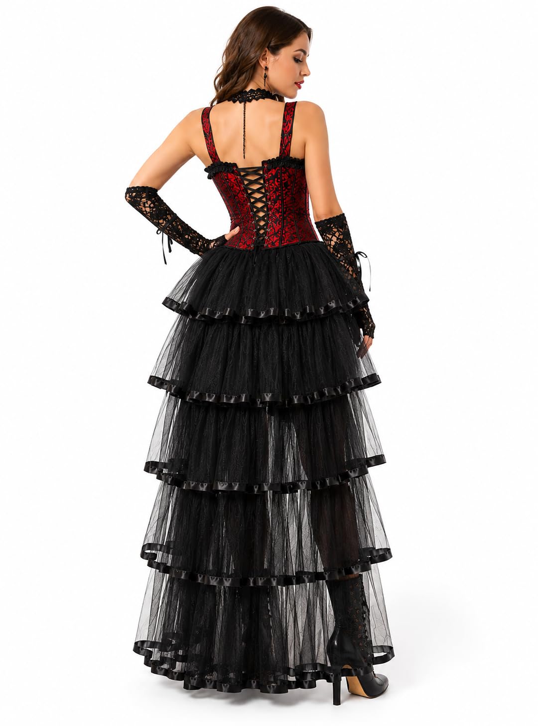 Yummy Bee Black Bustle Skirt Women Gothic Steampunk Victorian Overskirt Tulle Tutu Skirt Costume Accessory Halloween Cosplay Vampire Witch Burlesque Outfit UK 8-22 (Blk, 12-14)