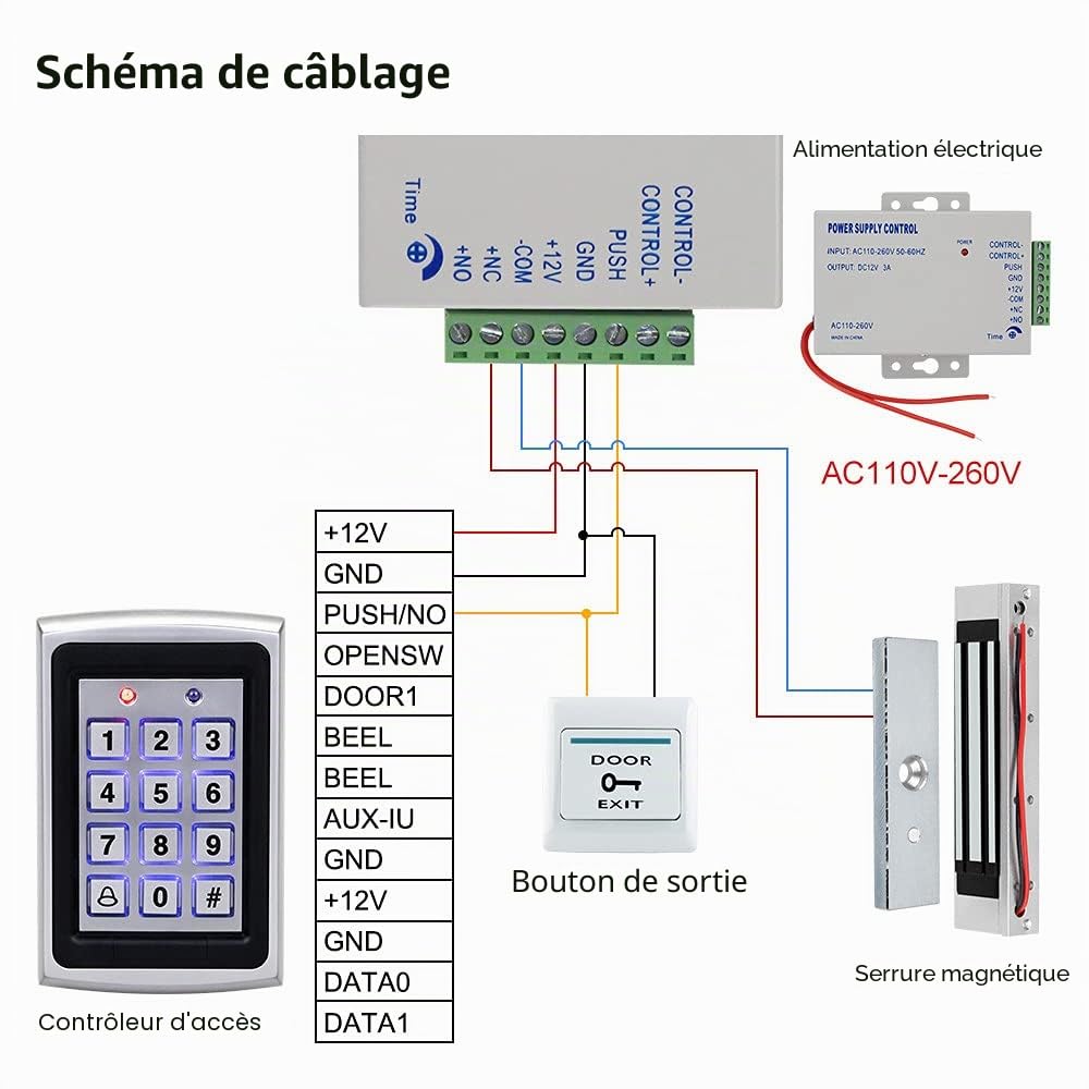 KUMU Système de Contrôle d'Accès de Porte RFID Étanche Extérieur Clavier en Métal + Serrure Magnétique 180KG + Couvercle Étanche à la Pluie + Bouton de Sortie + 15pcs Porte-clés pour la Maison/Bureau